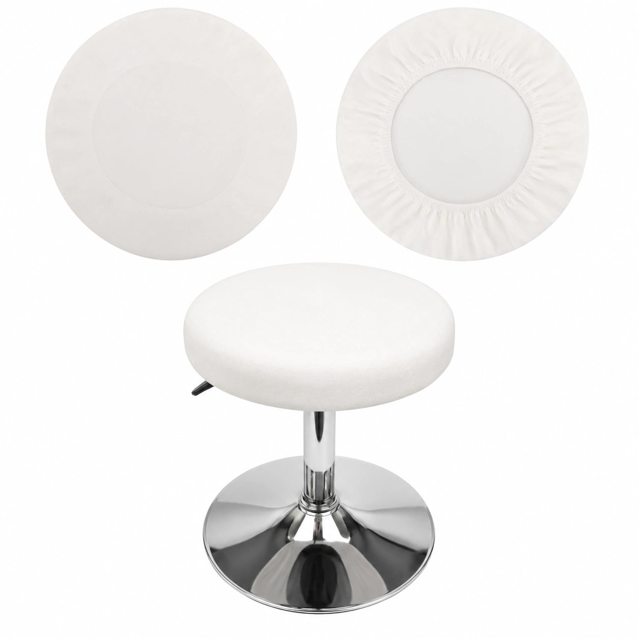 Runder Barhockerbezug 30-40 cm, Hochwertig, Elastisch, Waschbar, Staubschutz, Weiß