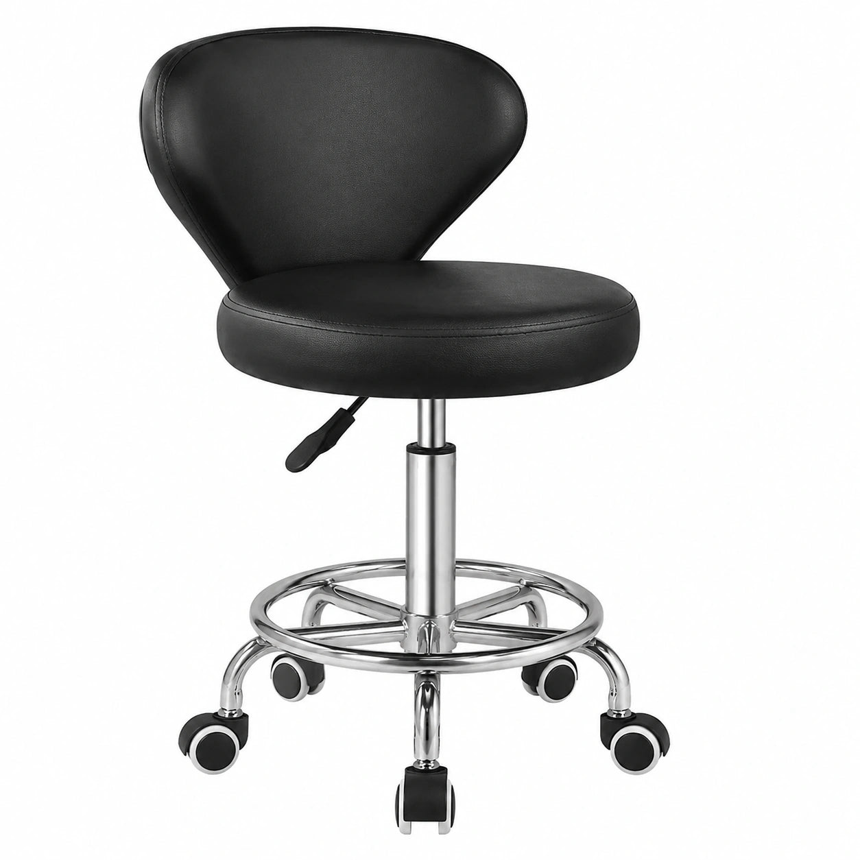 Ergonomischer Rollhocker mit Lehne, höhenverstellbar, Schwarz