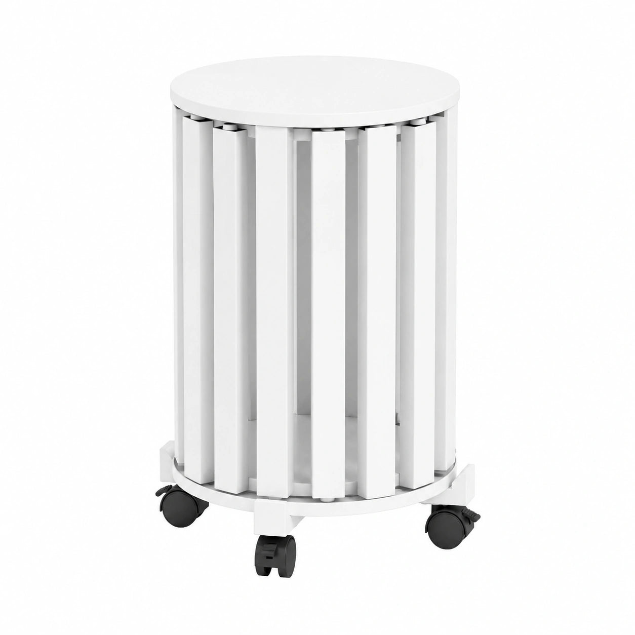 COSTWAY 4er Set Stapelbare Esszimmerhocker, Runde Holzhocker mit Massivholzbeinen und Rollfunktion, Platzsparend für Schule, Küche, Wohnzimmer (Weiß)
