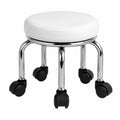WKWKER 360° Drehbarer Rollhocker aus PU-Leder, Niedrig, mit Universalrollen für Zuhause, Büro und mehr, Höhe: 31,5 cm (Weiß)