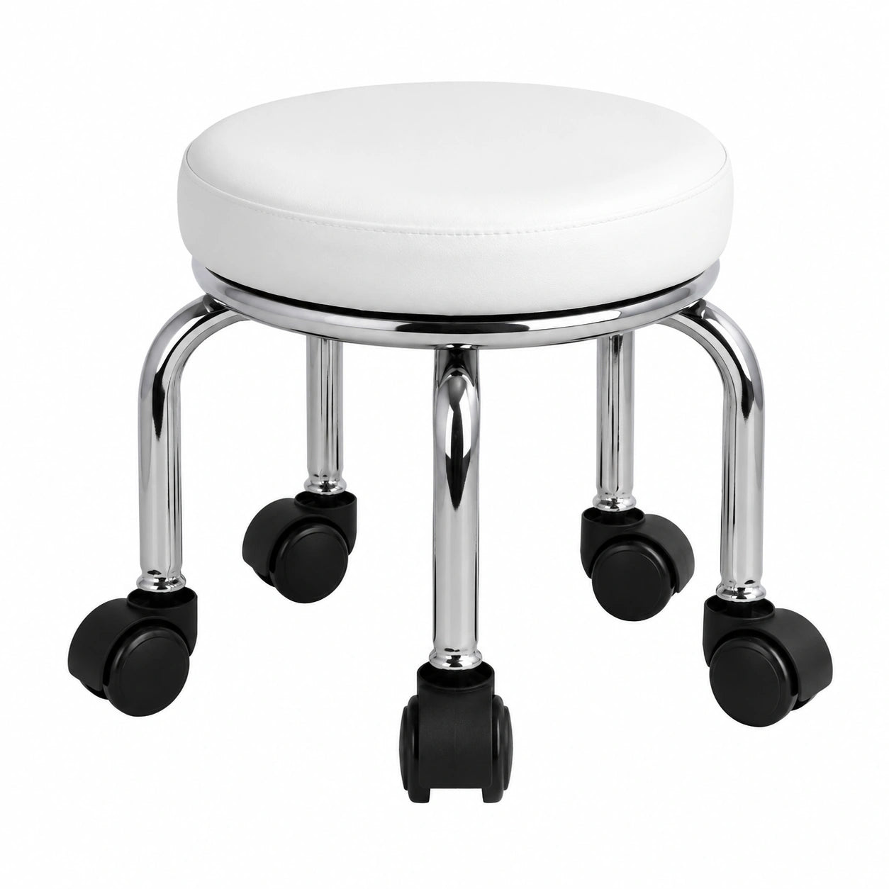WKWKER 360° Drehbarer Rollhocker aus PU-Leder, Niedrig, mit Universalrollen für Zuhause, Büro und mehr, Höhe: 31,5 cm (Weiß)
