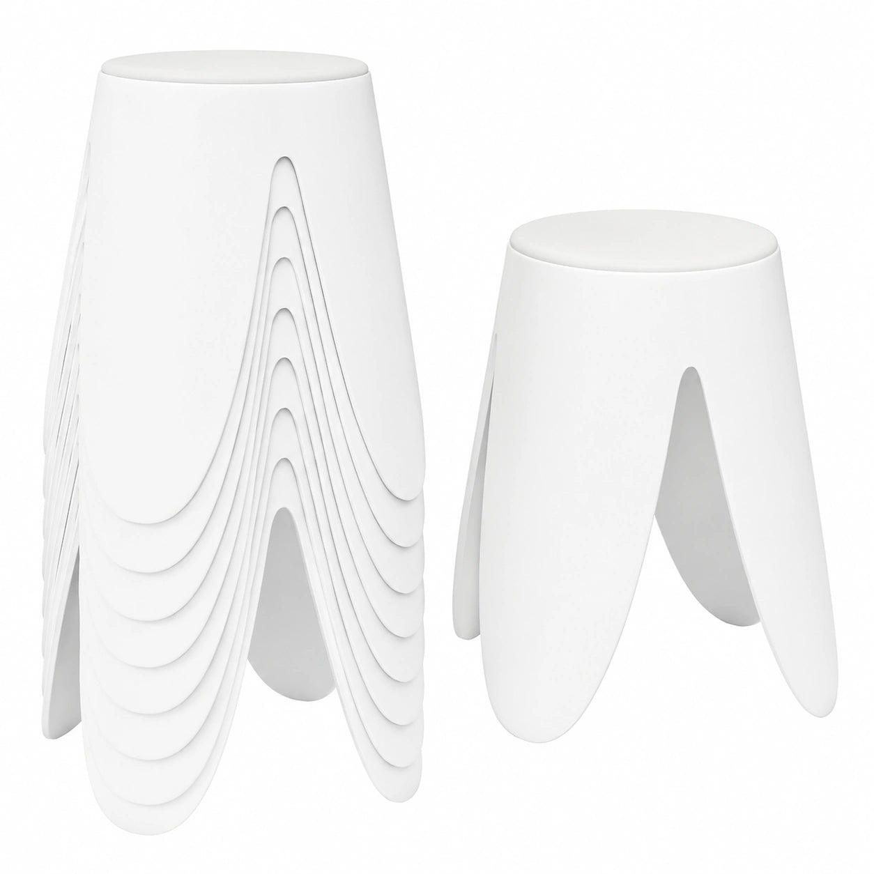 FANTASK Stapelhocker 8er Set mit Kissen, runde, platzsparende Sitzgelegenheit für Esszimmer und mehr (Weiß)