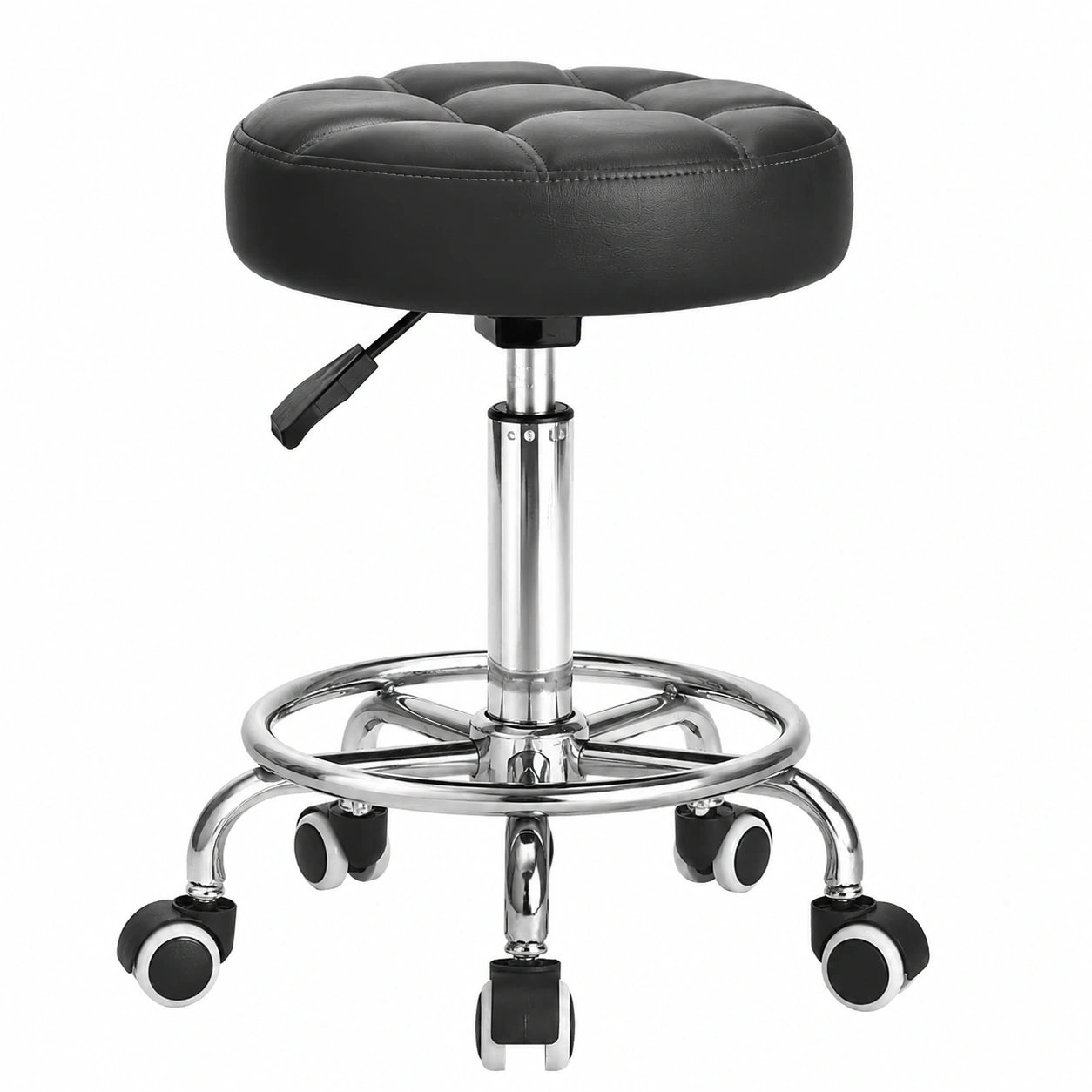 Ergonomischer Rollhocker aus PU-Leder, höhenverstellbar mit Fußstütze, 360° drehbar, bis 150 kg belastbar für Salon, Büro, Spa und Tattoo-Studios