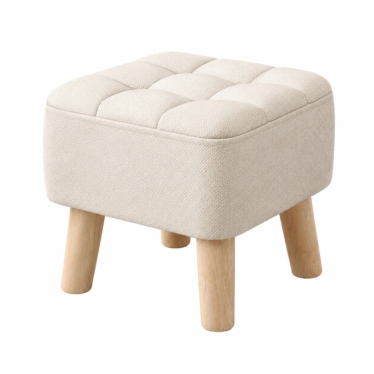 Gemütlicher Polsterhocker mit Holzfüßen, Wohnzimmer und Flur