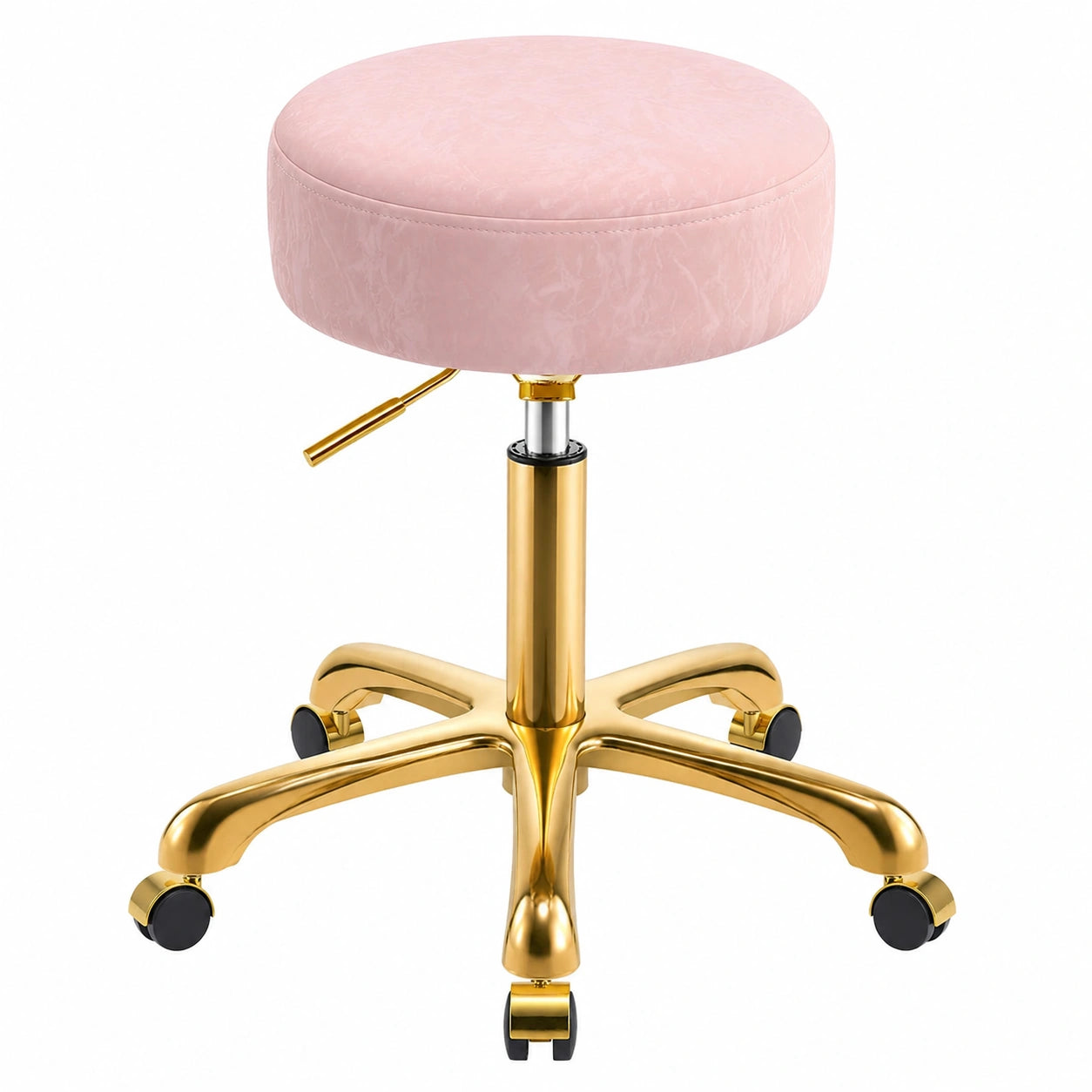 Verstellbarer Rollhocker aus PU-Leder, Rosa, 360° Drehbar, Belastbar bis 180 kg, für Zuhause und Büro