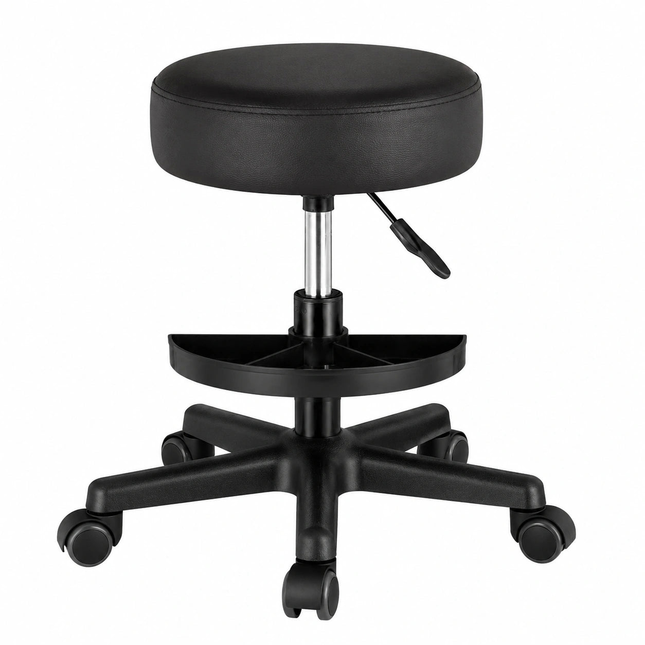 Ergonomischer Rollhocker mit Gummirollen, höhenverstellbar, 360° drehbar, 10 cm Polsterung, Sitzhöhe 44-58 cm, Schwarz
