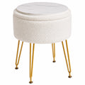 IBUYKE Eleganter Samt-Hocker mit Stauraum und abnehmbarer Abdeckung, goldene Beine, weiß