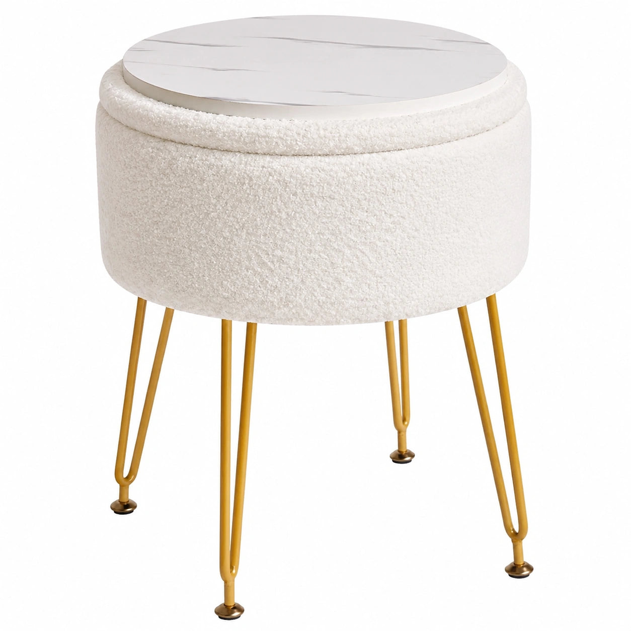 IBUYKE Eleganter Samt-Hocker mit Stauraum und abnehmbarer Abdeckung, goldene Beine, weiß