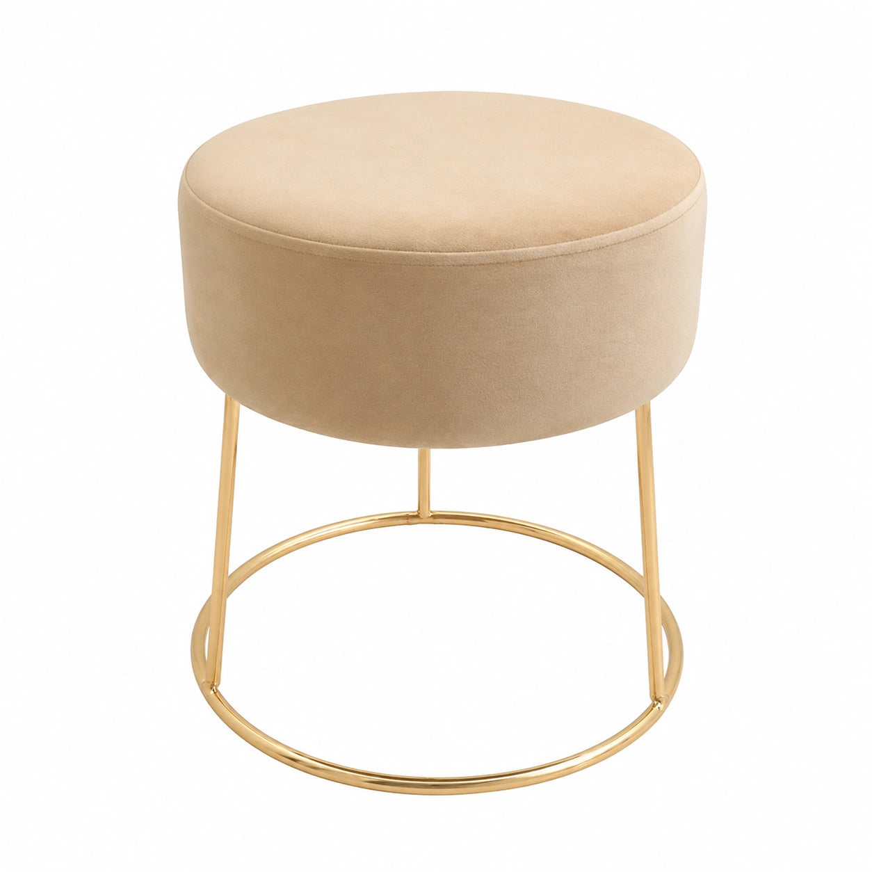 ECHTWERK Samt Sitzhocker Marilyn, Goldene Metallbeine, Polsterhocker für Schlaf- und Wohnzimmer, Belastbar bis 150 kg, Creme