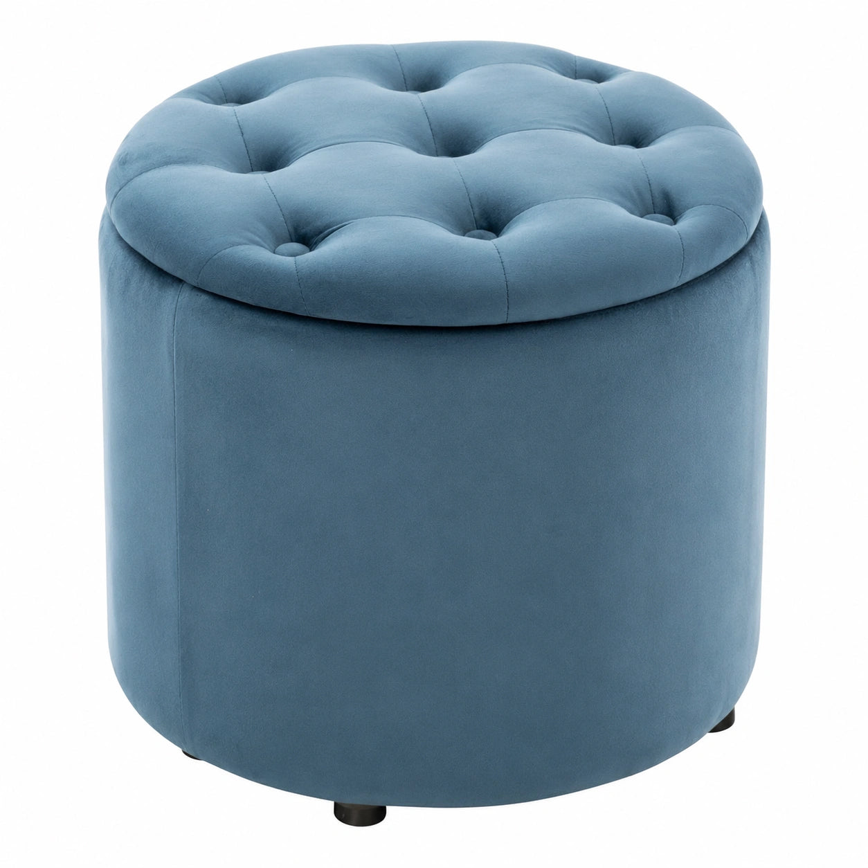 Runder Samt-Hocker Pantin mit Stauraum und Zierknöpfen in Blau