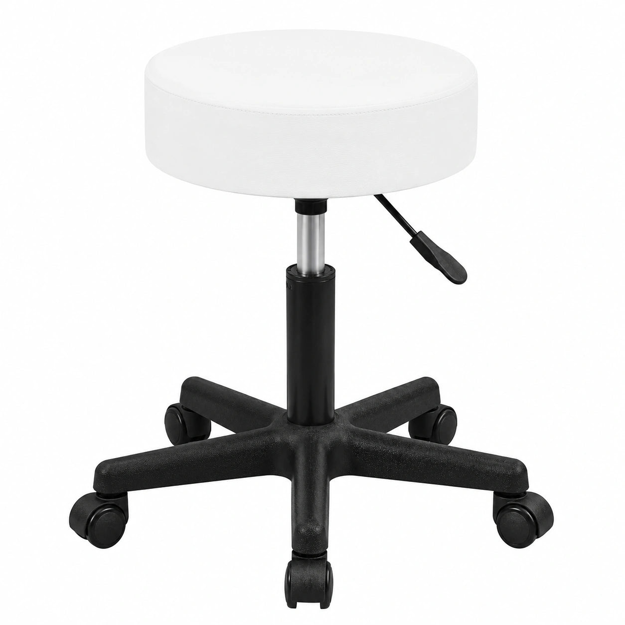 Yaheetech Ergonomischer Rollhocker, höhenverstellbarer 360° Drehhocker mit Rollen, Komfortable Polsterung, Sitzhöhe 46-61,5 cm, Weiß