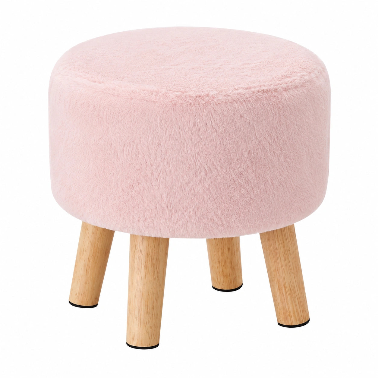 Runder Samt-Fußhocker mit Holzbeinen, Rosa, 32x32x32 cm
