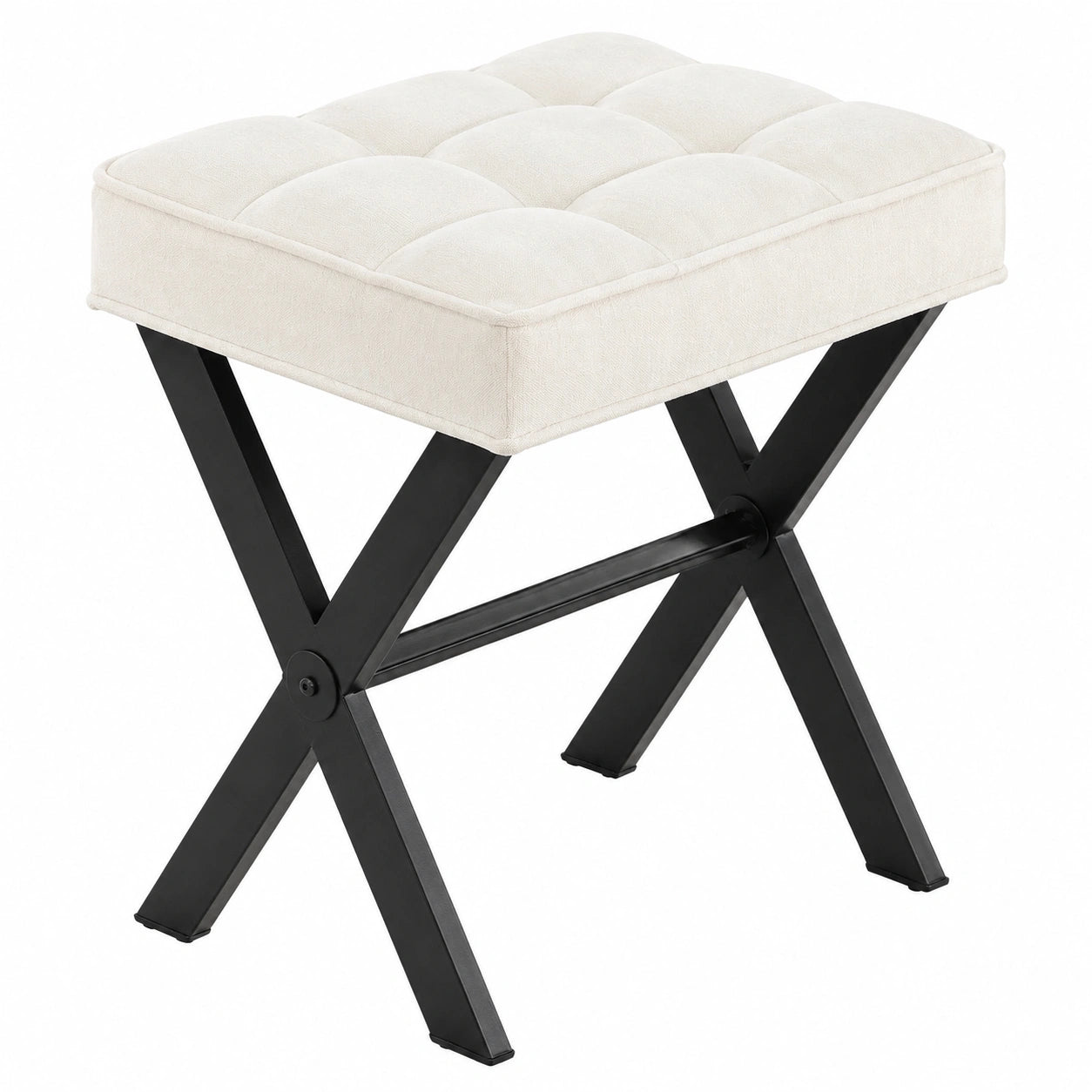 Moderner klappbarer Fußhocker mit X-Beinen, gepolstert, für Wohnzimmer & Schlafzimmer, Schwarz-Weiß