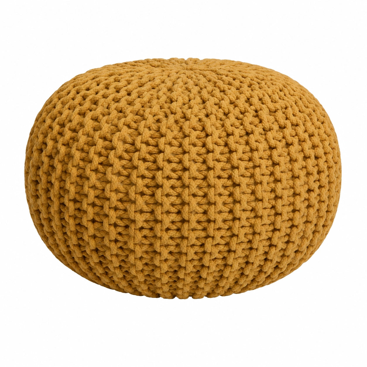 Gestrickter Pouf Sitzkissen Ø55 cm aus Baumwolle in Gelb, Nachhaltig