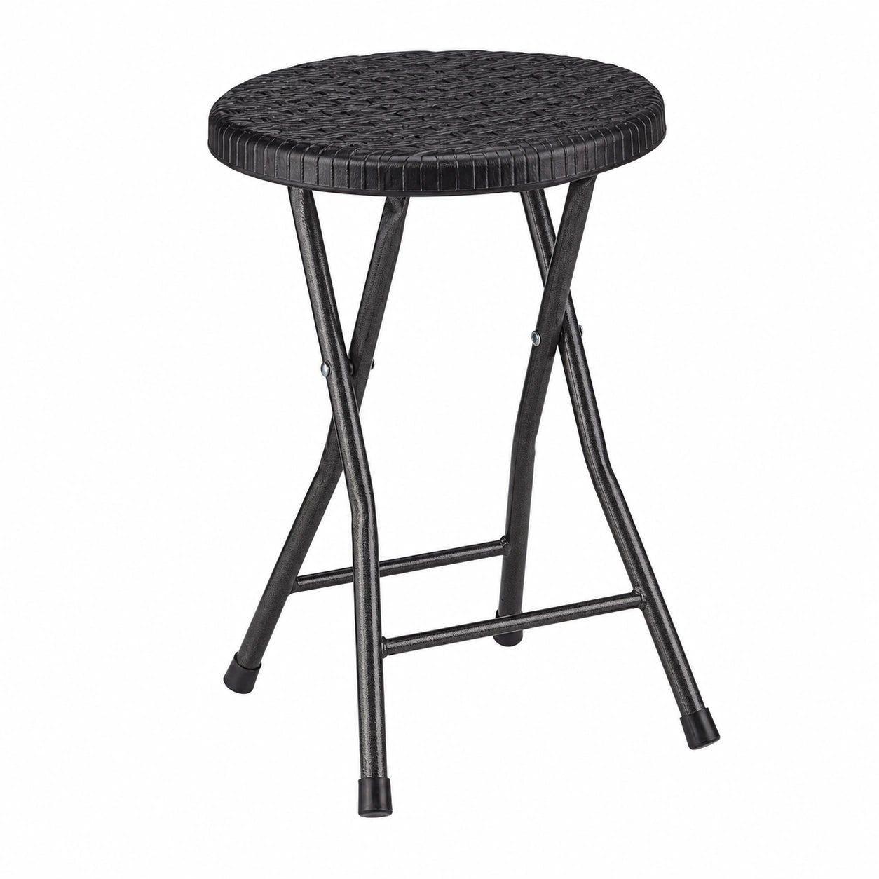 Klappbarer Rattan-Look Hocker, wetterfest, 2er-Set, schwarz