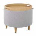 Runder Polsterhocker mit Stauraum und Holzbeinen, Modernes Design in Grau, Ø56 x 42 cm