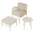 ALAULM Rattan-Gartenmöbel-Set, 3-teilig: Relaxsessel, Hocker und Couchtisch, Outdoor-Balkonmöbel in Khaki