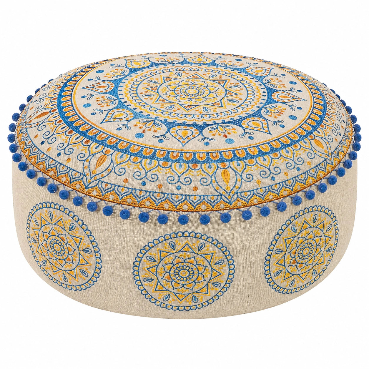 Runder Boho-Sitzpuffbezug, Marokkanisches Design, Ideal für Meditation und Yoga, Ungefüllt, Perfekt für Wohnzimmer und Kinderzimmer